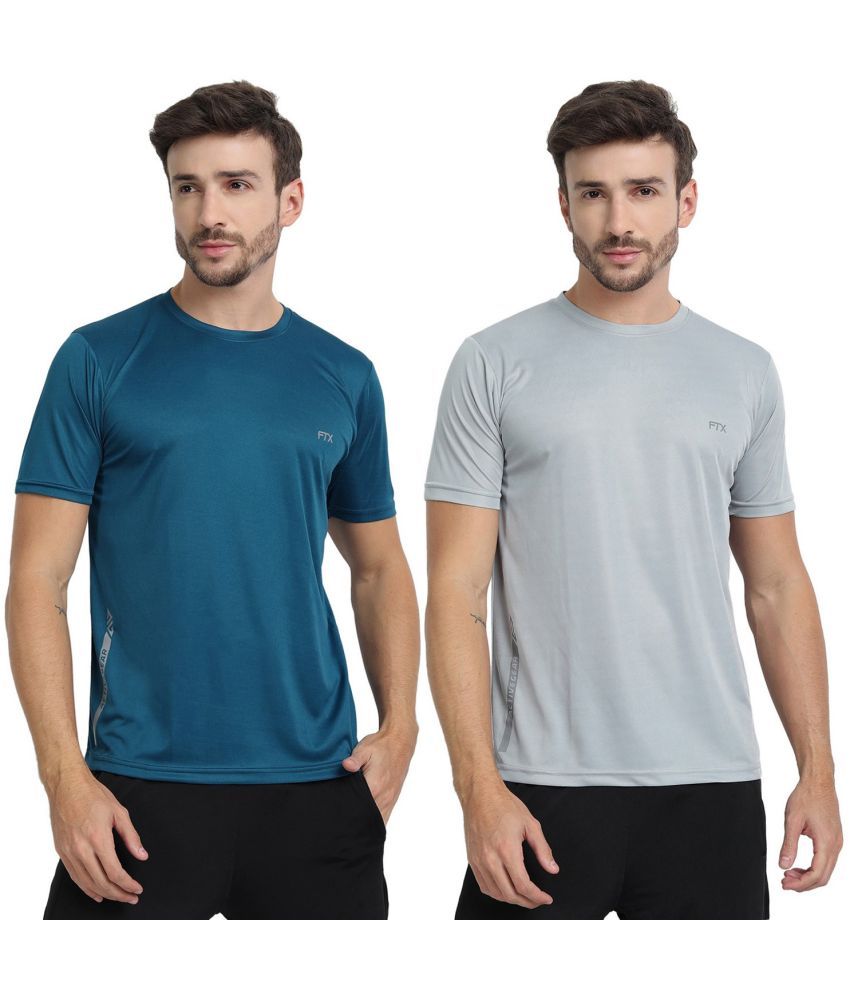     			FTX Polyester Regular Fit Solid Half Sleeves Men's Round T-Shirt - Light Grey ( Pack of 2 )