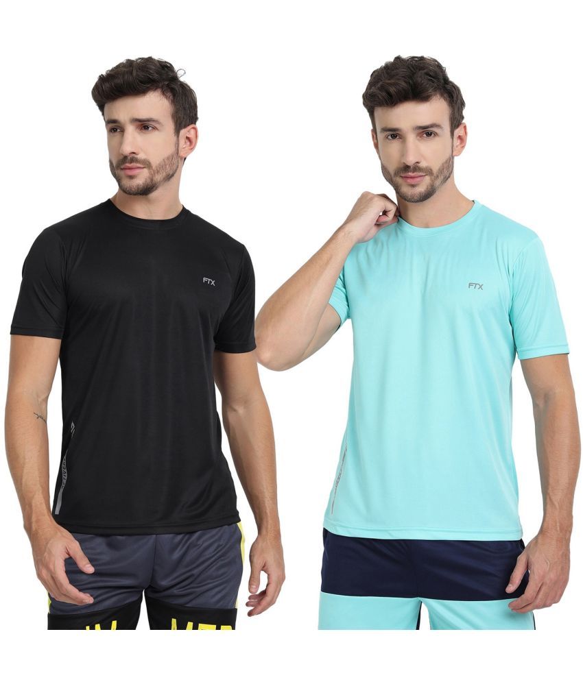     			FTX Polyester Regular Fit Solid Half Sleeves Men's Round T-Shirt - Black ( Pack of 2 )