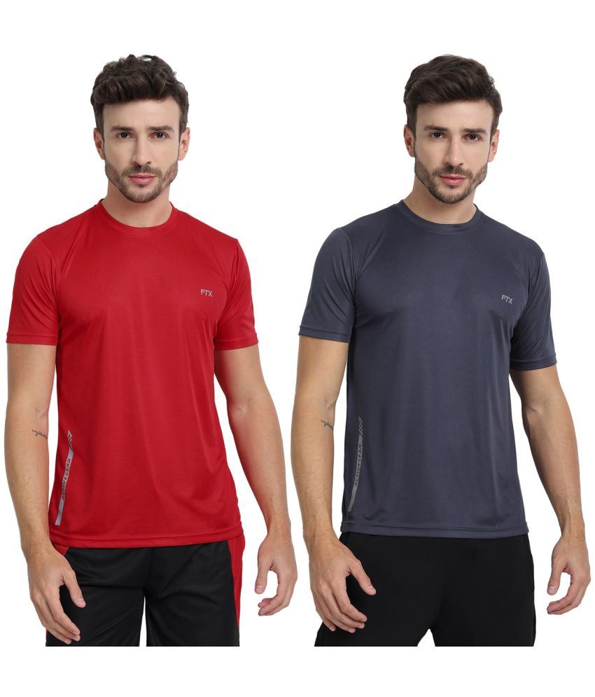     			FTX Polyester Regular Fit Solid Half Sleeves Men's Round T-Shirt - Dark Red ( Pack of 2 )