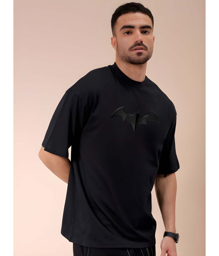     			Kaido Cotton Oversized Fit Self Design Half Sleeves Men's Round T-Shirt - Black ( Pack of 1 )