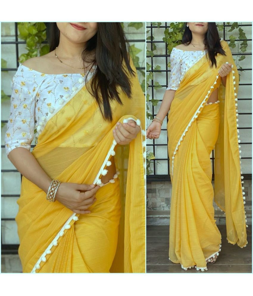     			SHANTABA EXPORT Pack of 1 Georgette Solid Saree With Blouse Piece ( Yellow )