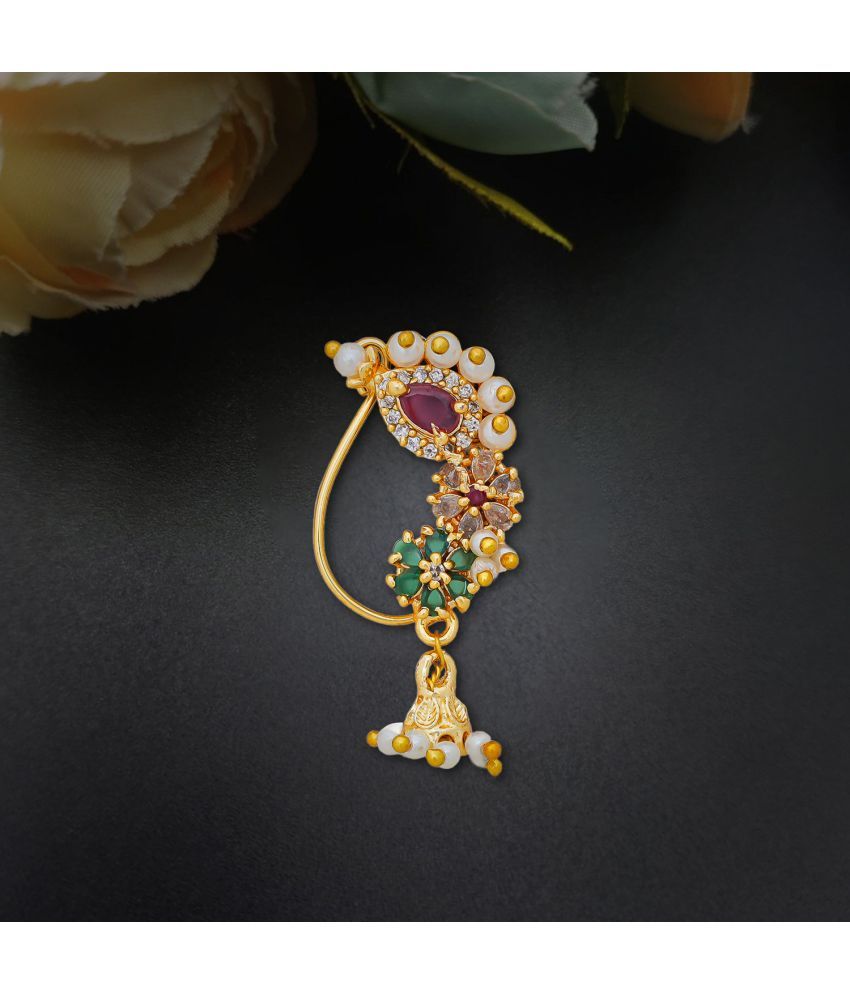     			Traditional Maharashtrian Look Gold Plated Nose Rings For Women And Girls