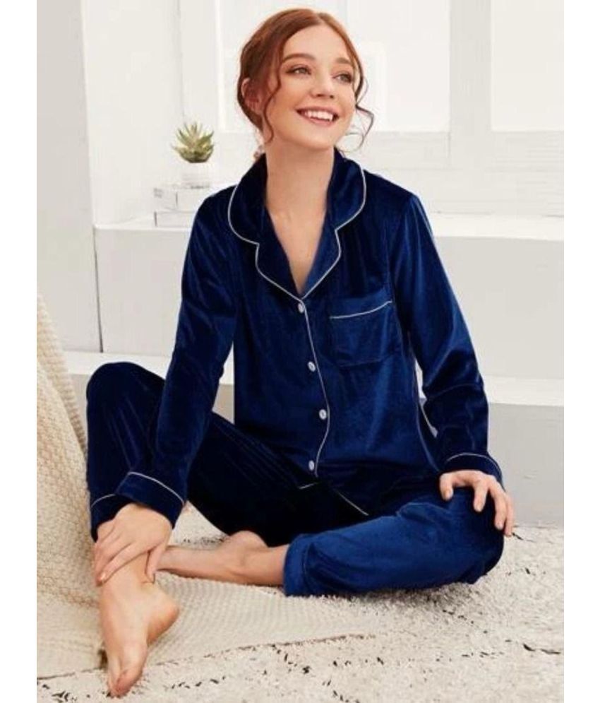     			Westchic Blue Velvet Women's Nightwear Nightsuit Sets ( Pack of 1 )