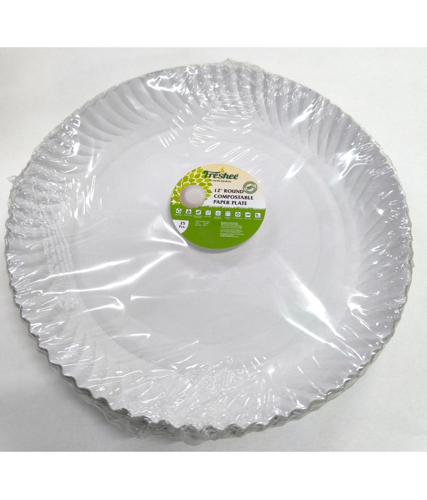     			Freshee Paper Plates 25pcs, 12inch Round Disposable Everyday Paper Plates for Serving Party Snacks, Food, Cakes, Compostable & Recyclable Plates