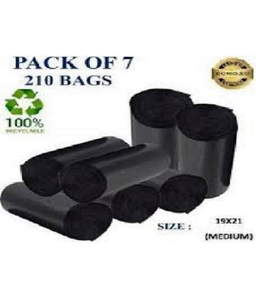     			Garbage Bags Medium 210 Count|19 x 21 inches Black , For Dry & Wet waste|30 bags/roll (Pack of 7)