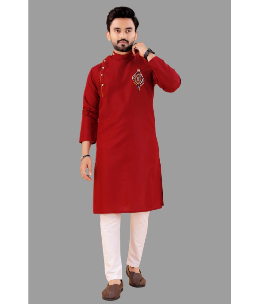     			KC Kunj Creation Maroon Cotton Blend Regular Fit Men's Kurta Pyjama Set ( Pack of 1 )