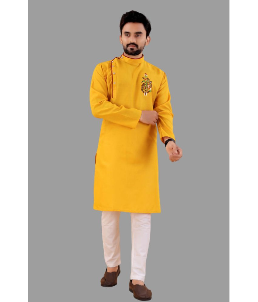     			KC Kunj Creation Mustard Cotton Blend Regular Fit Men's Kurta Pyjama Set ( Pack of 1 )