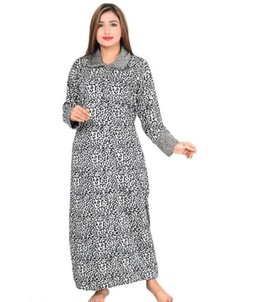     			REAL STYLE Velvet Printed Full Length Women's Gown - White ( Pack of 1 )