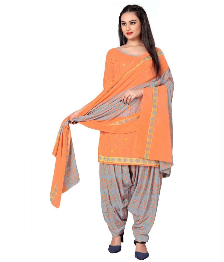     			Rajnandini Unstitched Cotton Blend Printed Dress Material - Orange ( Pack of 1 )