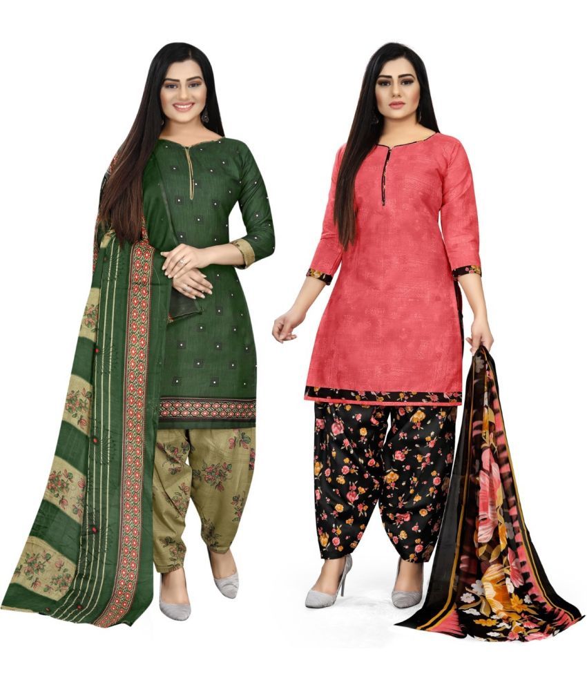     			Rajnandini Unstitched Cotton Blend Printed Dress Material - Multicolor ( Pack of 2 )