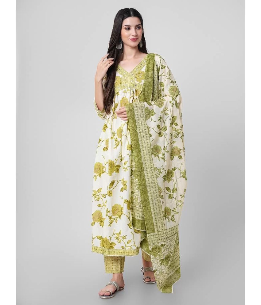     			Royal Export Cotton Blend Printed Kurti With Pants Women's Stitched Salwar Suit - Light Green ( Pack of 1 )