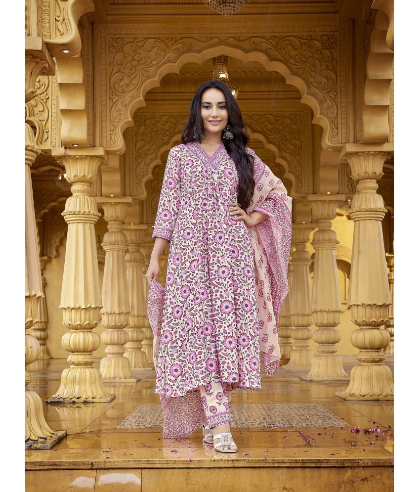     			Royal Export Viscose Printed Kurti With Pants Women's Stitched Salwar Suit - Pink ( Pack of 1 )