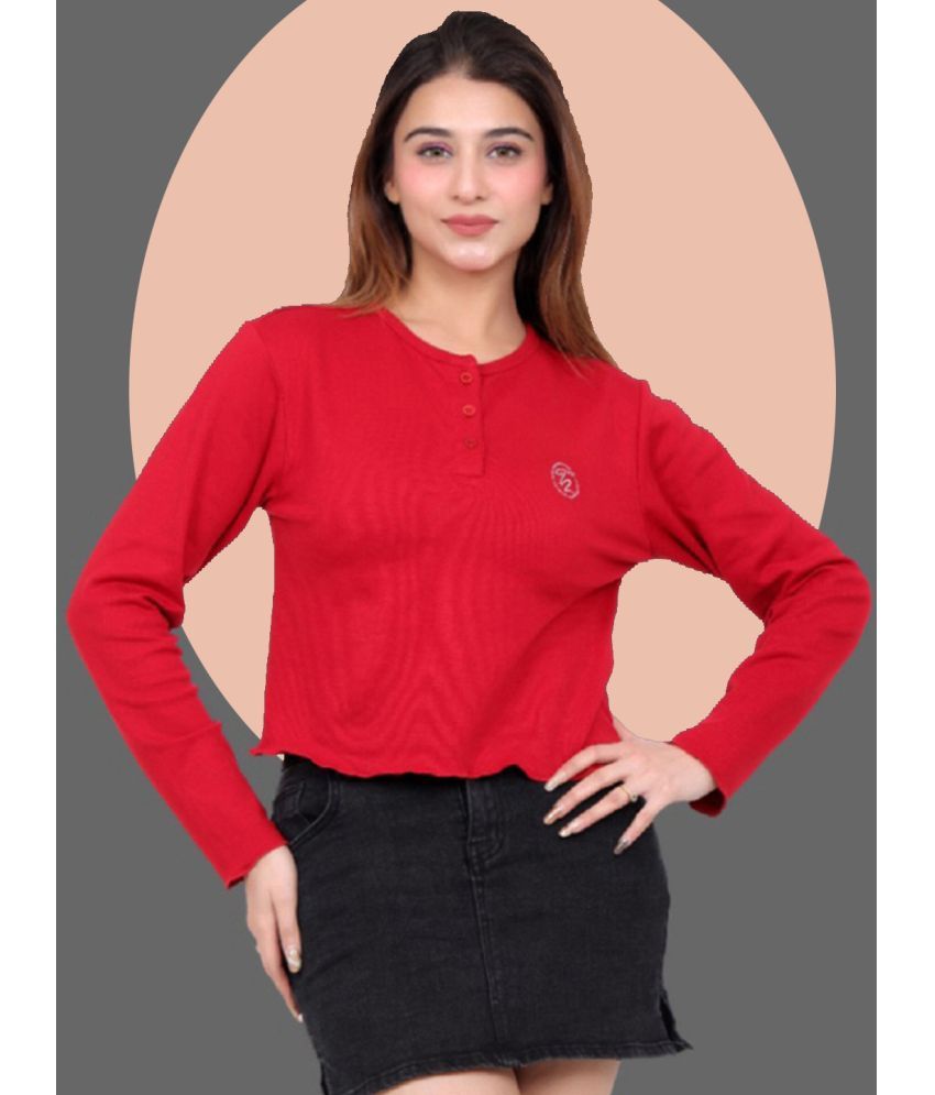     			BELLAFINO Red Cotton Blend Women's Regular Top ( Pack of 1 )