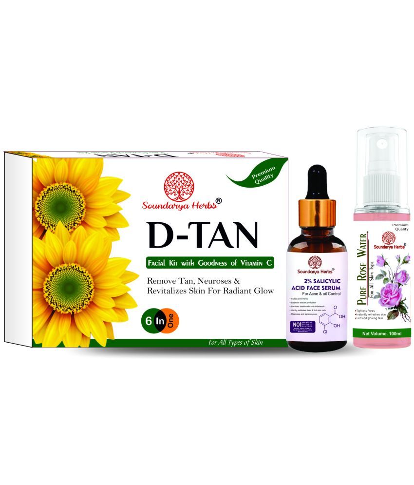     			Soundarya Herbs D tan Facial Kit, 2% salicylic acid Face Serum & Pure Pose Water Skin Brightening Combo Set