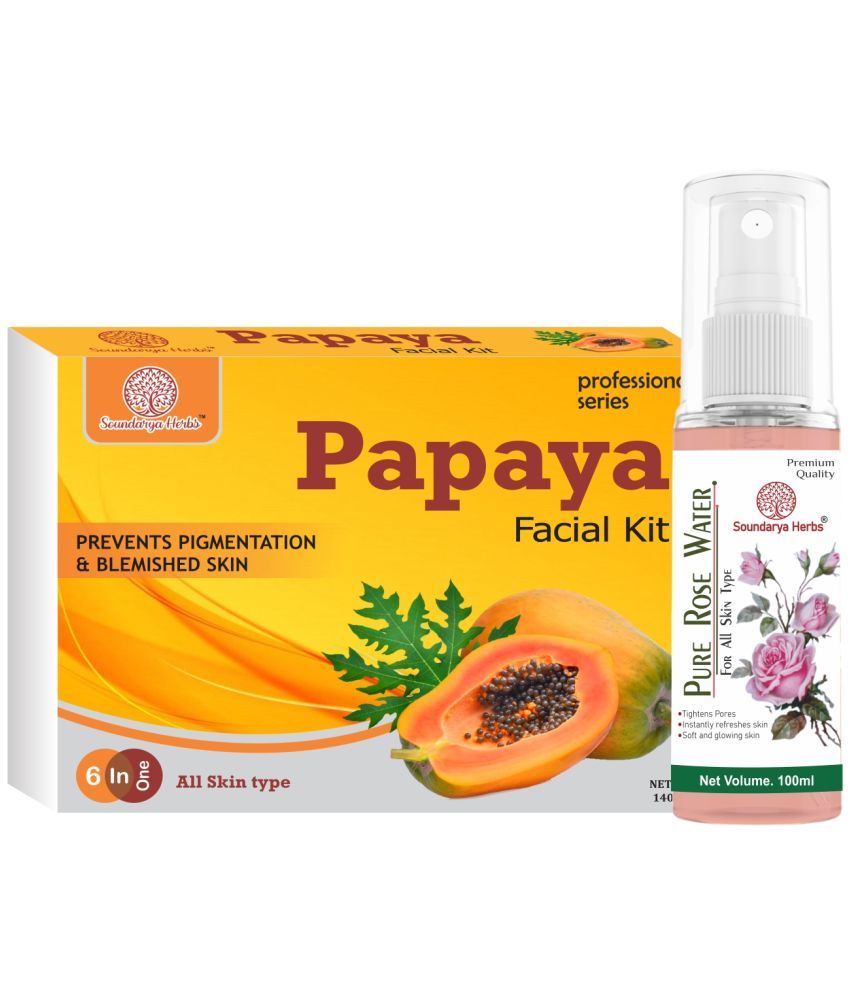     			Soundarya Herbs Papaya Facial Kit & Rose water 3 Times Use Facial Kit For All Skin Type Papaya 2 ( Pack of 2 )