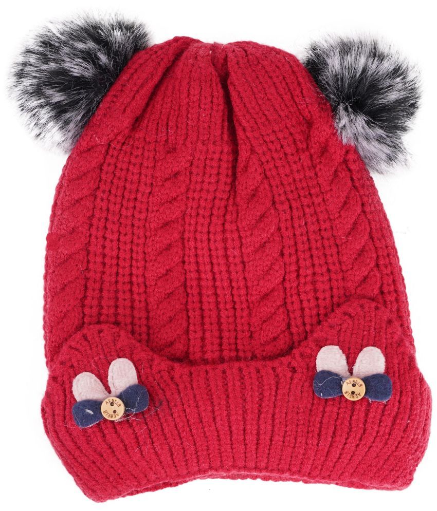     			Zacharias Unisex Baby Kids Winter Woolen 2 Pom Pom Cap (3-24 Months) (2P-01) (Red)