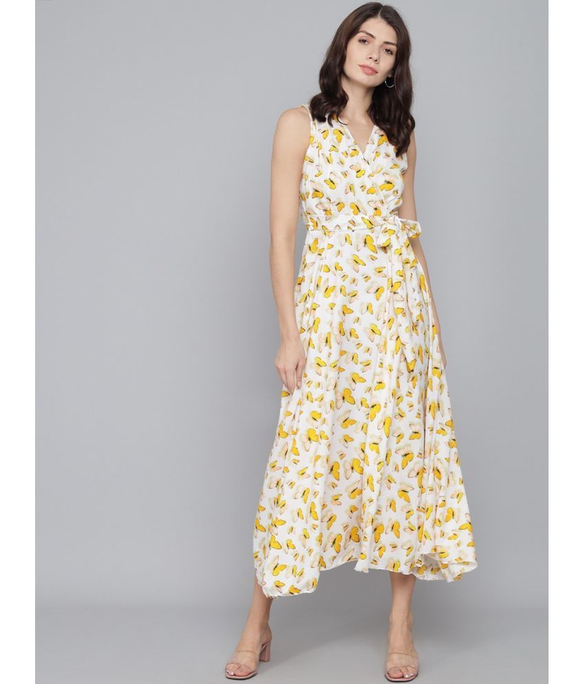     			angad tewatia Crepe Printed Ankle Length Women's Fit & Flare Dress - Yellow ( Pack of 1 )