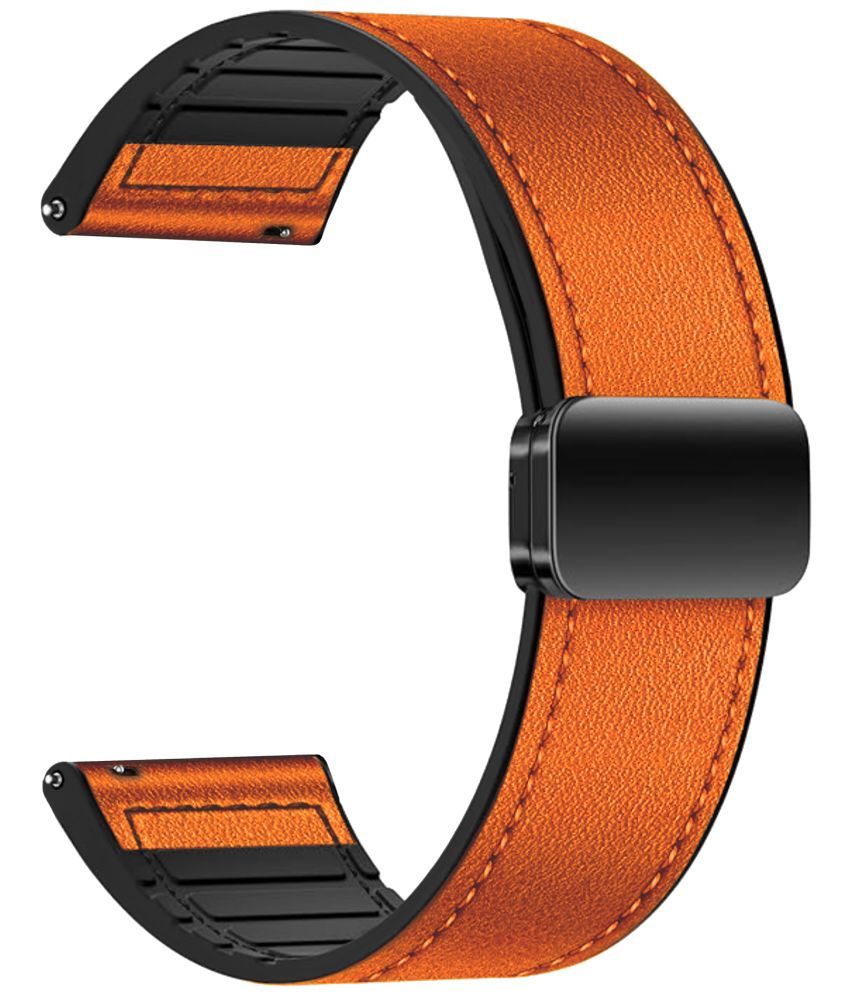     			ACM Watch Strap Leather Magnetic Silicone 22mm compatible with Pebble Revolve Pro Smartwatch Belt Luxury Band Orange