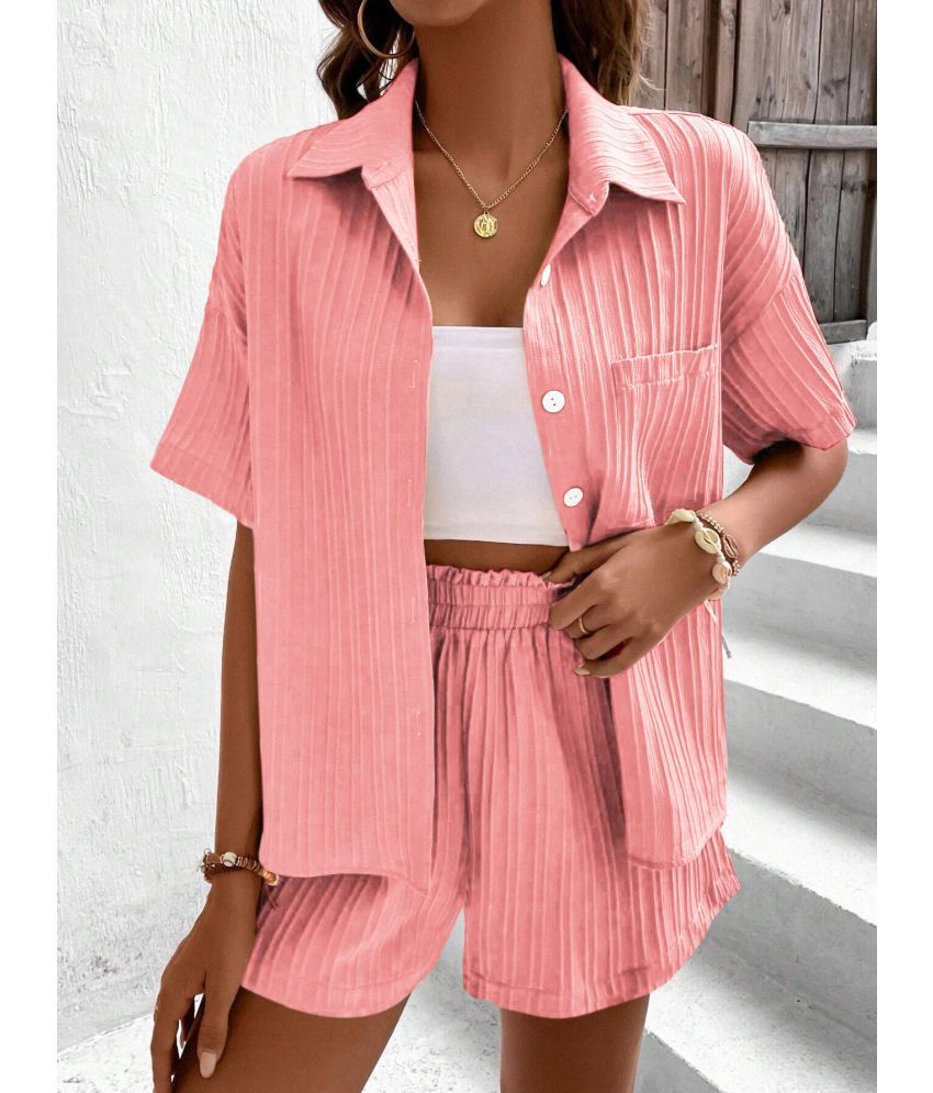     			AAPSKA Peach Striped Shorts Top Set