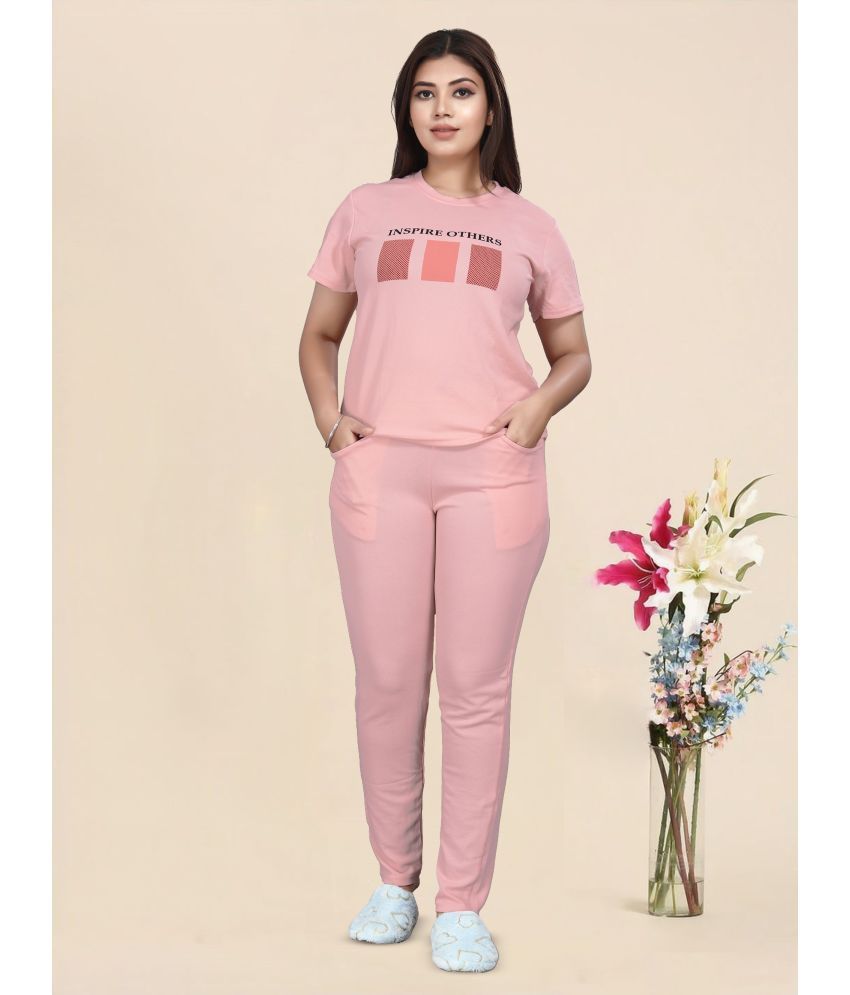     			DTR FASHION Pink Cotton Blend Printed Tracksuit - Pack of 1