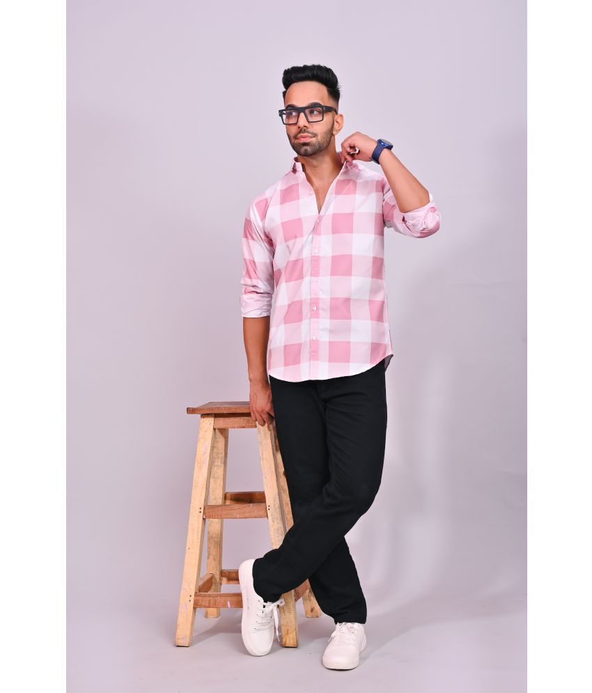     			S-LINE 100% Cotton Slim Fit Checks Full Sleeves Men's Casual Shirt - Pink ( Pack of 1 )