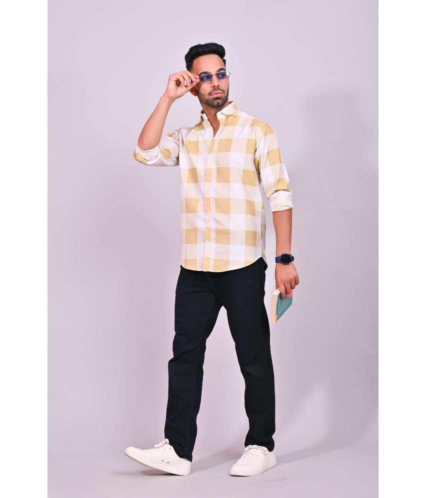     			S-LINE 100% Cotton Slim Fit Checks Full Sleeves Men's Casual Shirt - Yellow ( Pack of 1 )