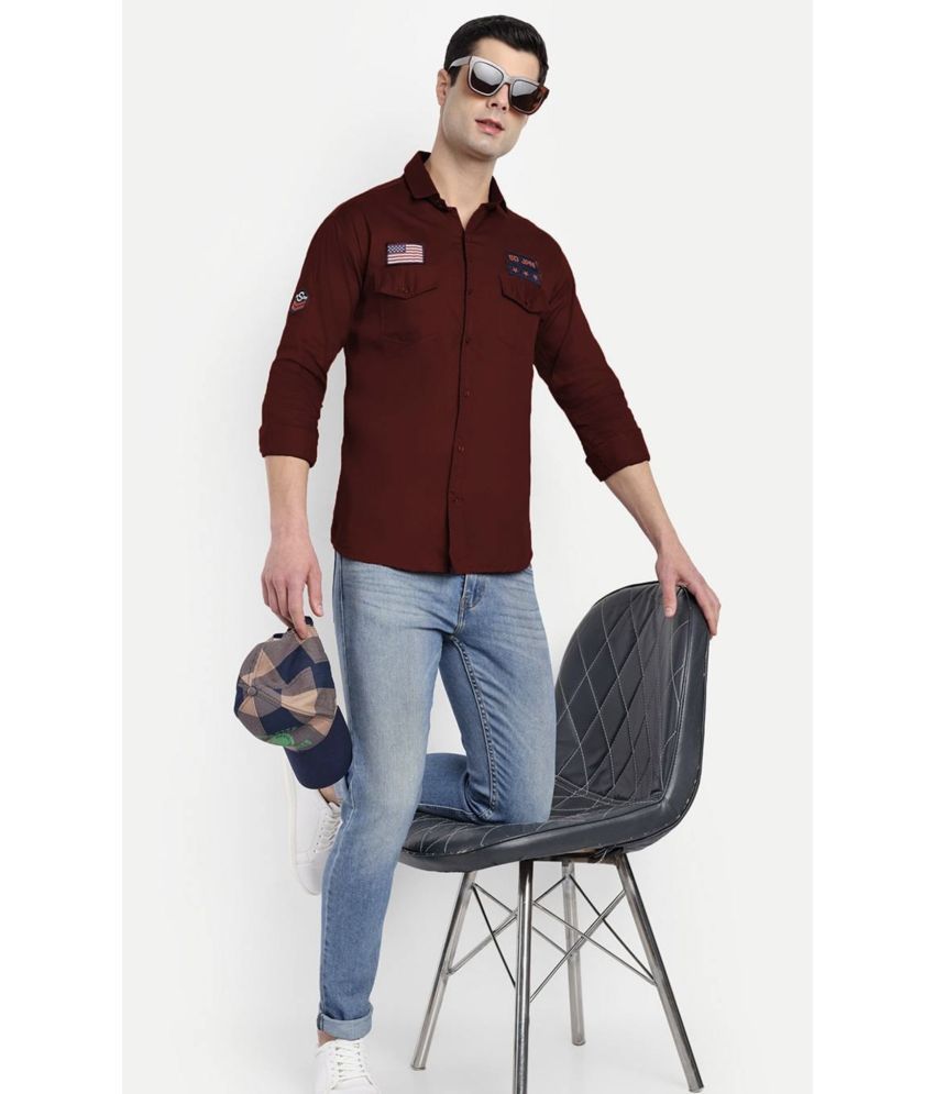     			S-LINE 100% Cotton Slim Fit Self Design Full Sleeves Men's Casual Shirt - Maroon ( Pack of 1 )