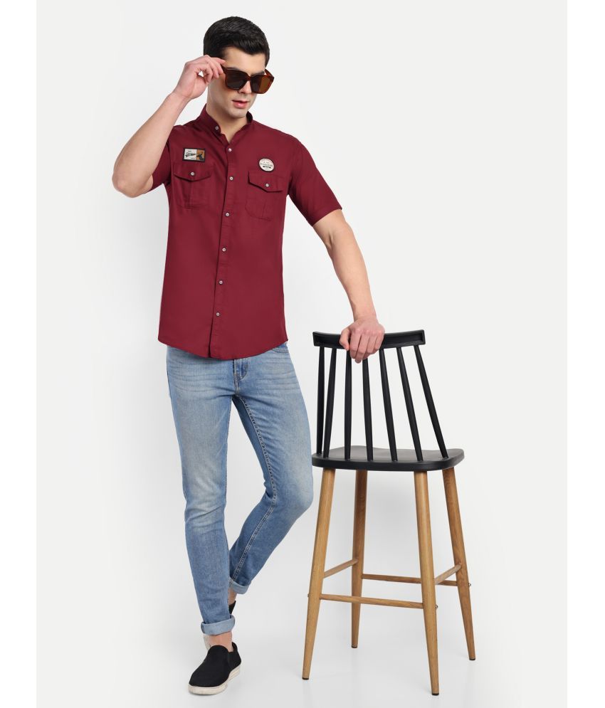     			S-LINE 100% Cotton Slim Fit Self Design Half Sleeves Men's Casual Shirt - Maroon ( Pack of 1 )