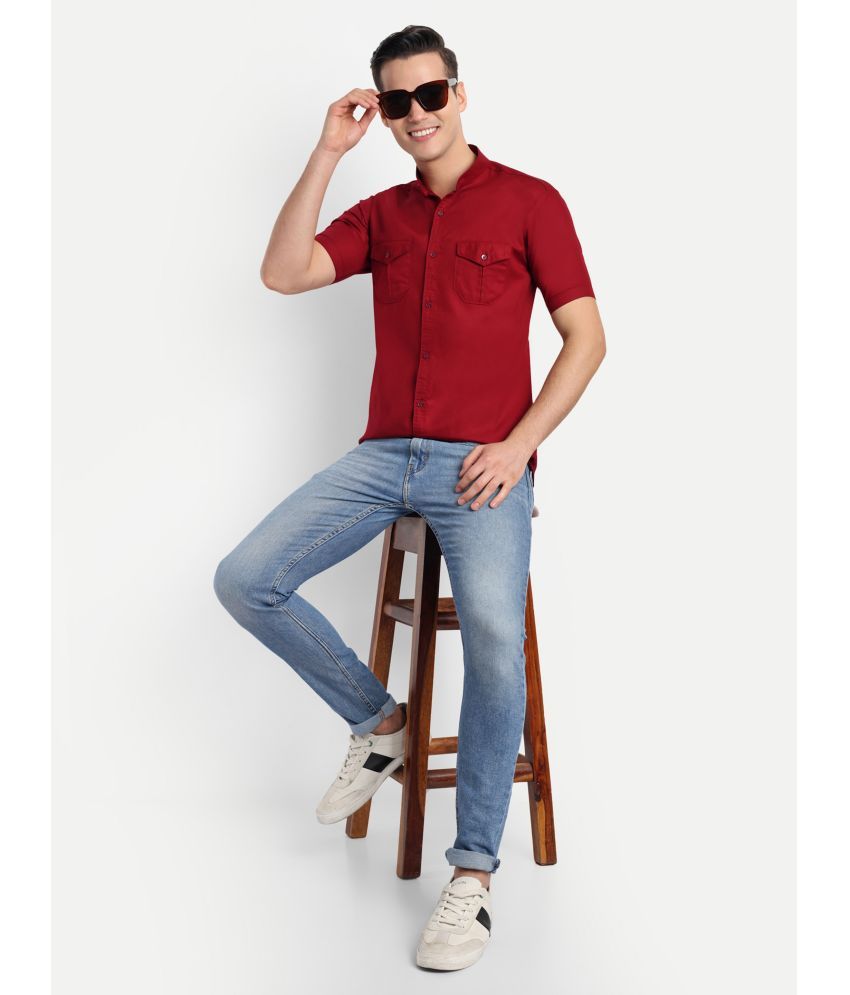     			S-LINE 100% Cotton Slim Fit Solids Half Sleeves Men's Casual Shirt - Maroon ( Pack of 1 )