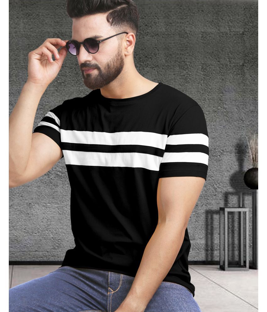     			AOOSH Cotton Blend Regular Fit Striped Half Sleeves Men's Round T-Shirt - Black ( Pack of 1 )