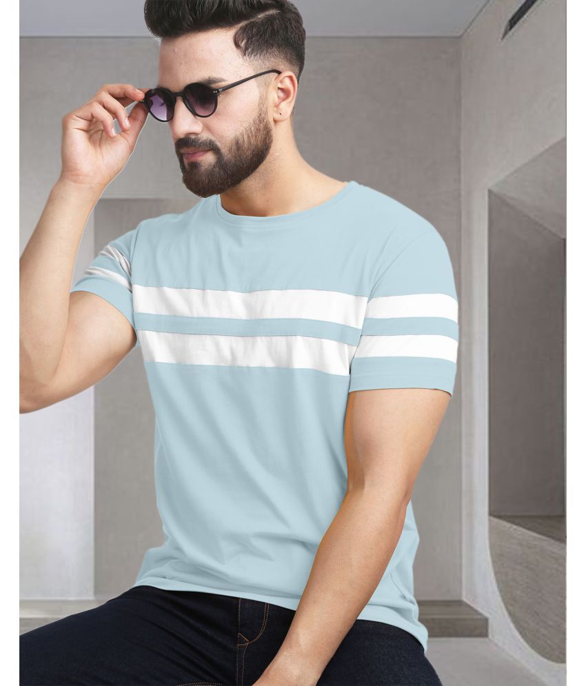     			AOOSH Cotton Blend Regular Fit Striped Half Sleeves Men's Round T-Shirt - Light Blue ( Pack of 1 )