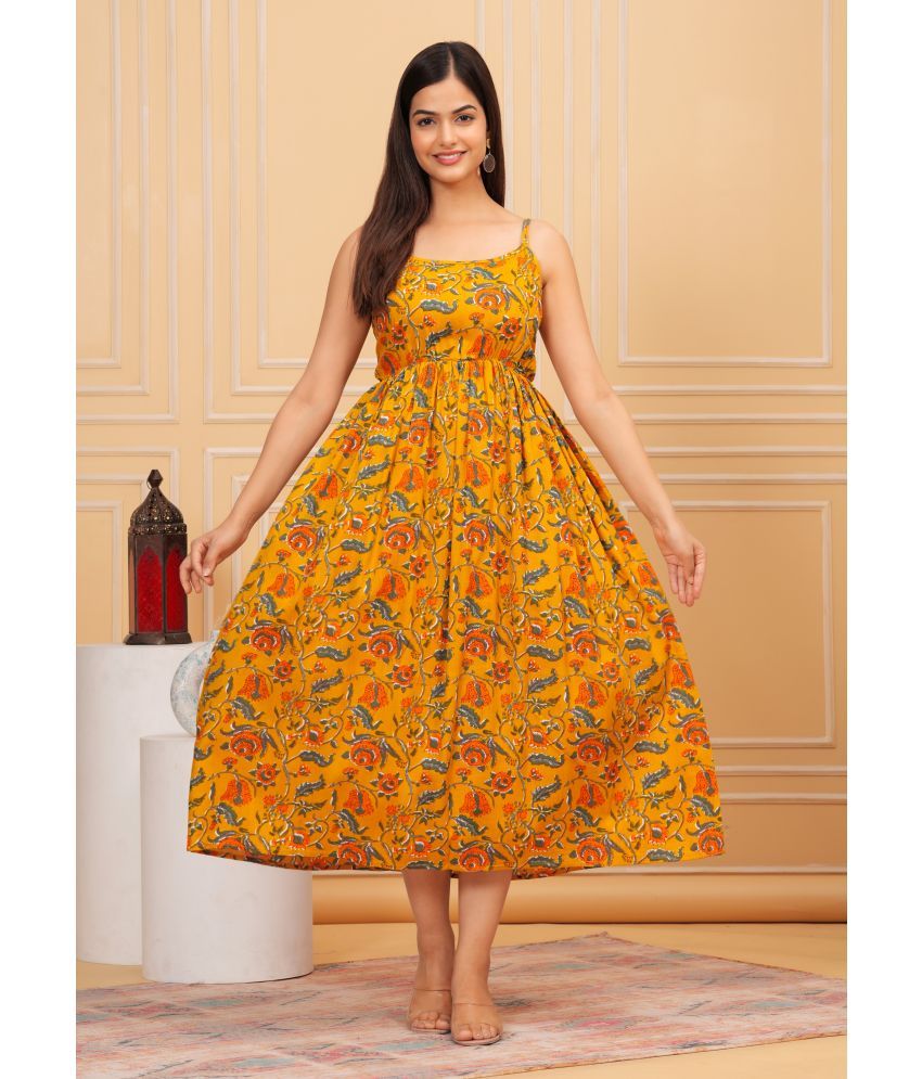     			Bhawanaprint Viscose Rayon Printed Full Length Women's Maxi - Yellow ( Pack of 1 )