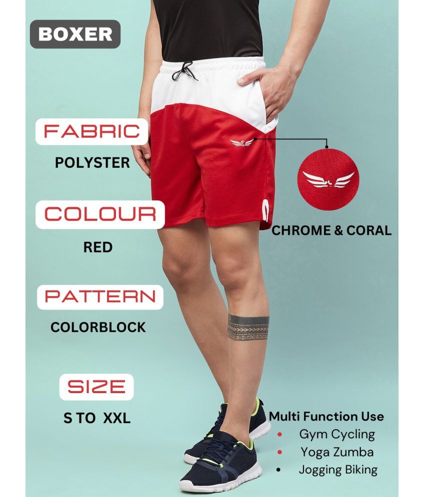     			Chrome & Coral Pack of 1 Polyester Boxers For Men's ( Red )