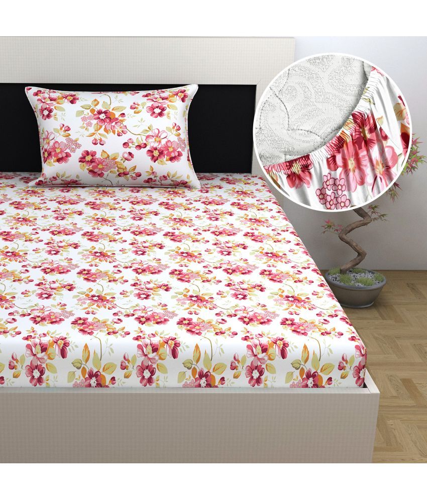     			DIVINE CASA Cotton Floral Fitted Fitted bedsheet with 1 Pillow cover ( Single Bed ) - Pink