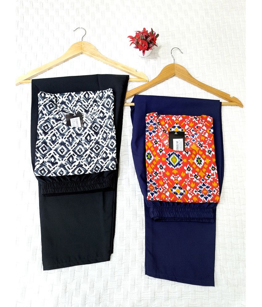     			Ethnicbasket Pack of 2 Crepe Printed Straight Women's Kurti - ( Black )