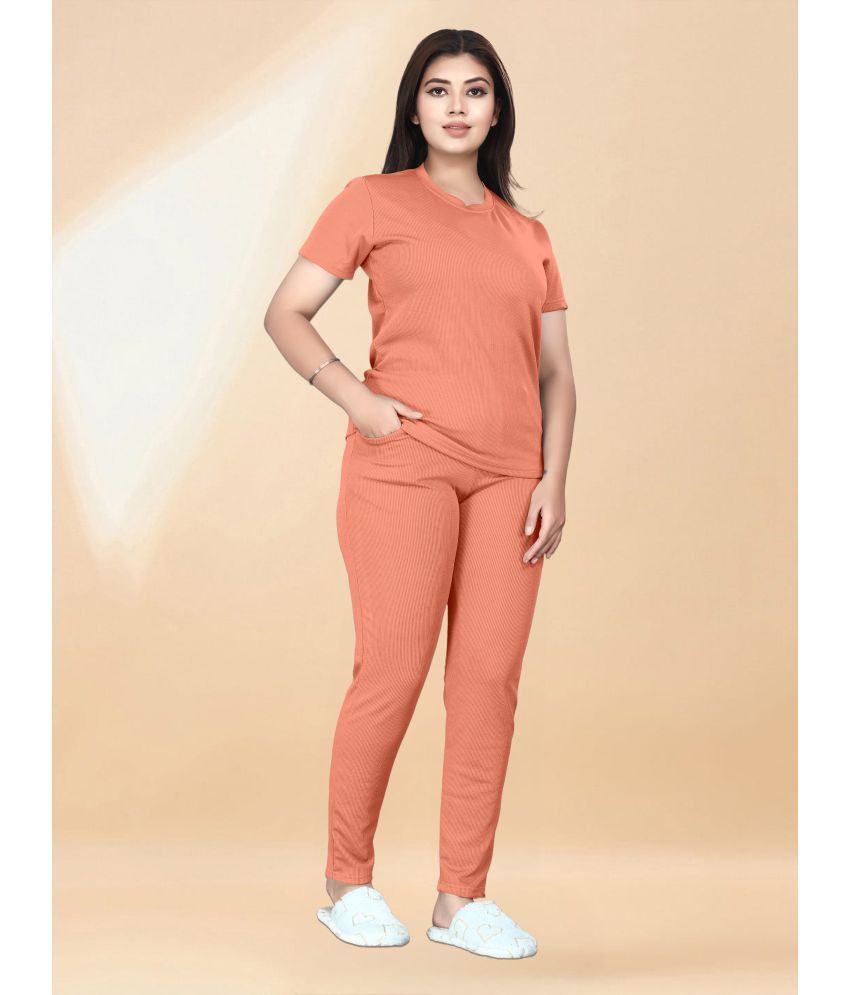     			INFRIM Peach Cotton Blend Solid Tracksuit - Pack of 1