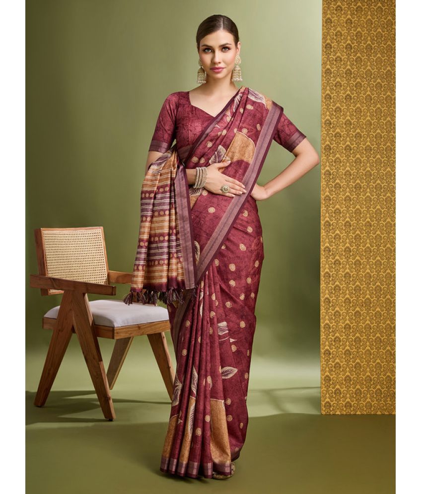     			MANTROTSAV Pack of 1 Silk Blend Printed Saree With Blouse Piece ( Maroon )