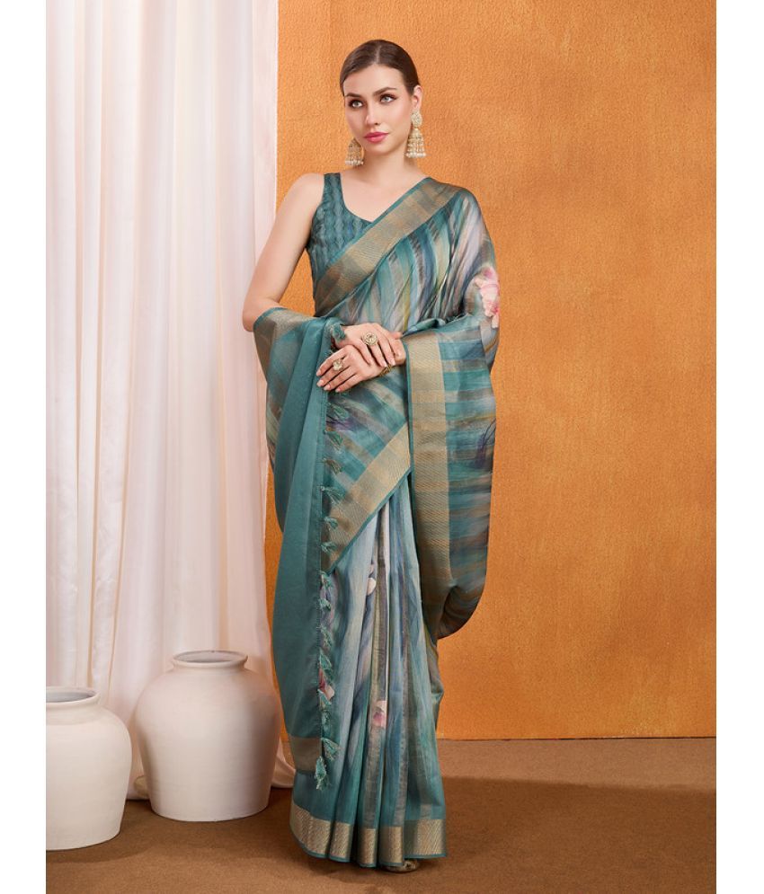     			MANTROTSAV Pack of 1 Tissue Embellished Saree With Blouse Piece ( Teal )