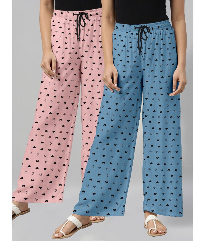     			Riglozi Light Pink,Light Blue Cotton Women's Nightwear Pajamas ( Pack of 2 )