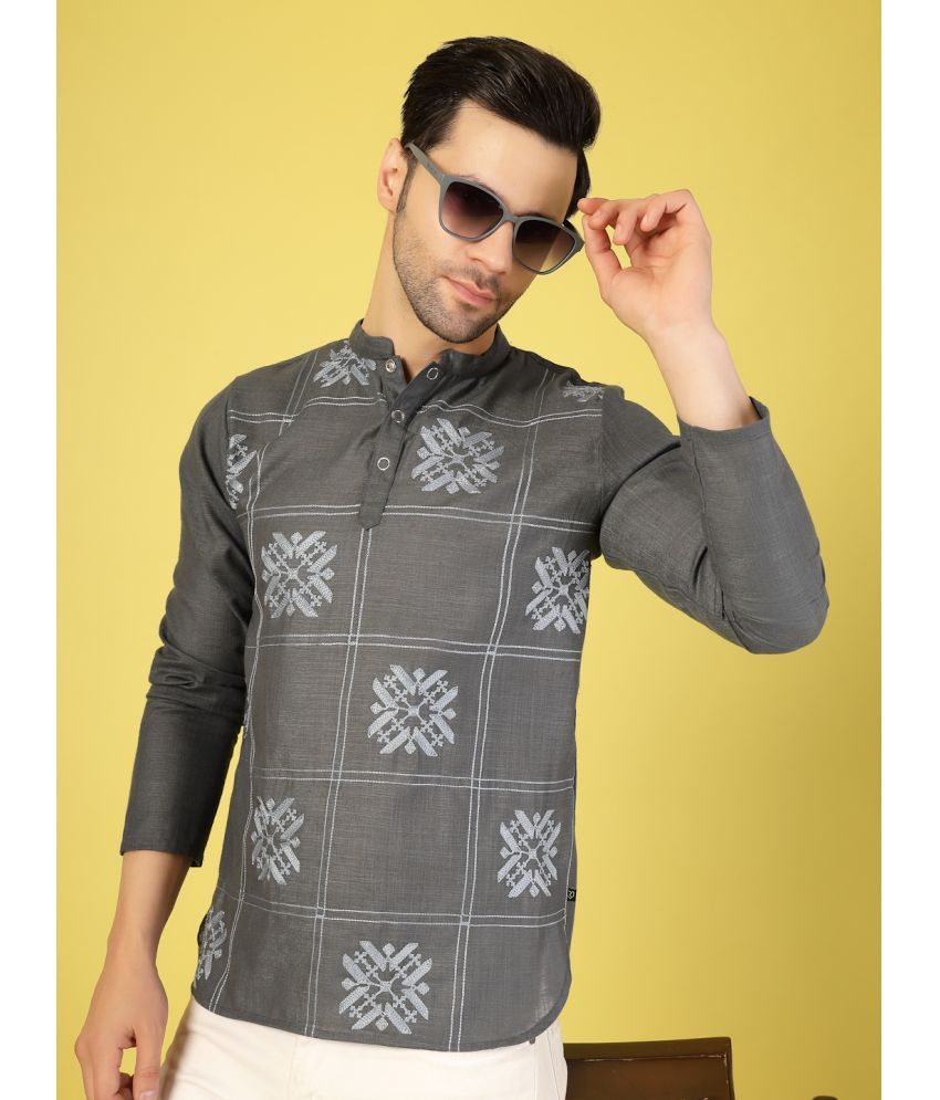     			Rigo Linen Slim Fit Printed Full Sleeves Men's Casual Shirt - Grey ( Pack of 1 )