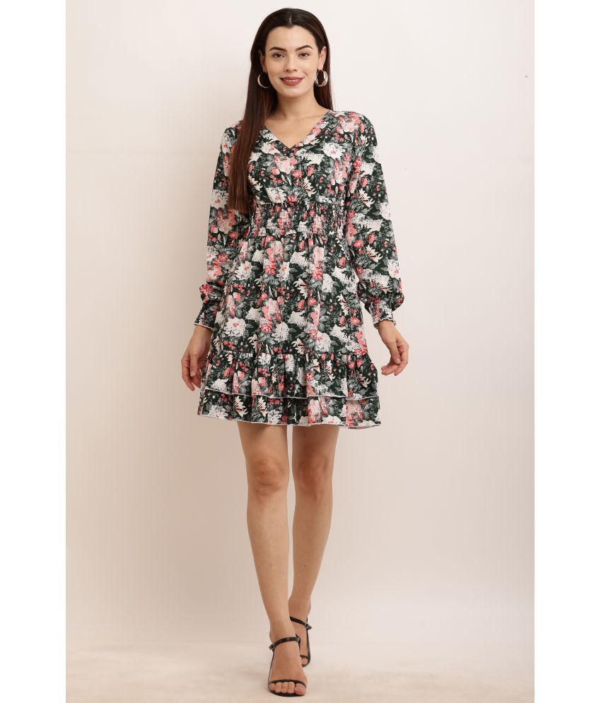     			angad tewatia Crepe Printed Above Knee Women's Fit & Flare Dress - Green ( Pack of 1 )