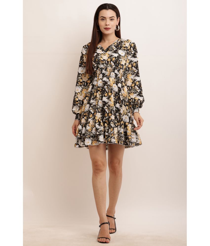     			angad tewatia Crepe Printed Above Knee Women's Fit & Flare Dress - Black ( Pack of 1 )