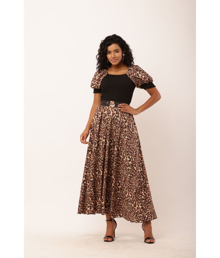     			angad tewatia Crepe Printed Full Length Women's Fit & Flare Dress - Brown ( Pack of 1 )