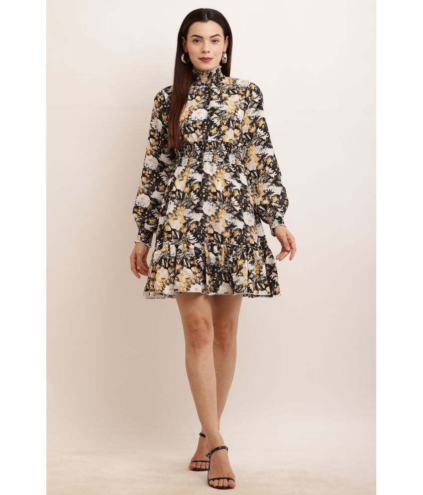     			angad tewatia Crepe Printed Knee Length Women's Fit & Flare Dress - Black ( Pack of 1 )