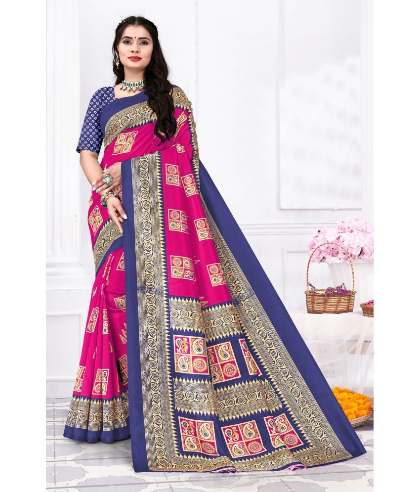     			Ambe Creation Art Silk Printed Saree With Blouse Piece ( Pink , Pack of 1 )