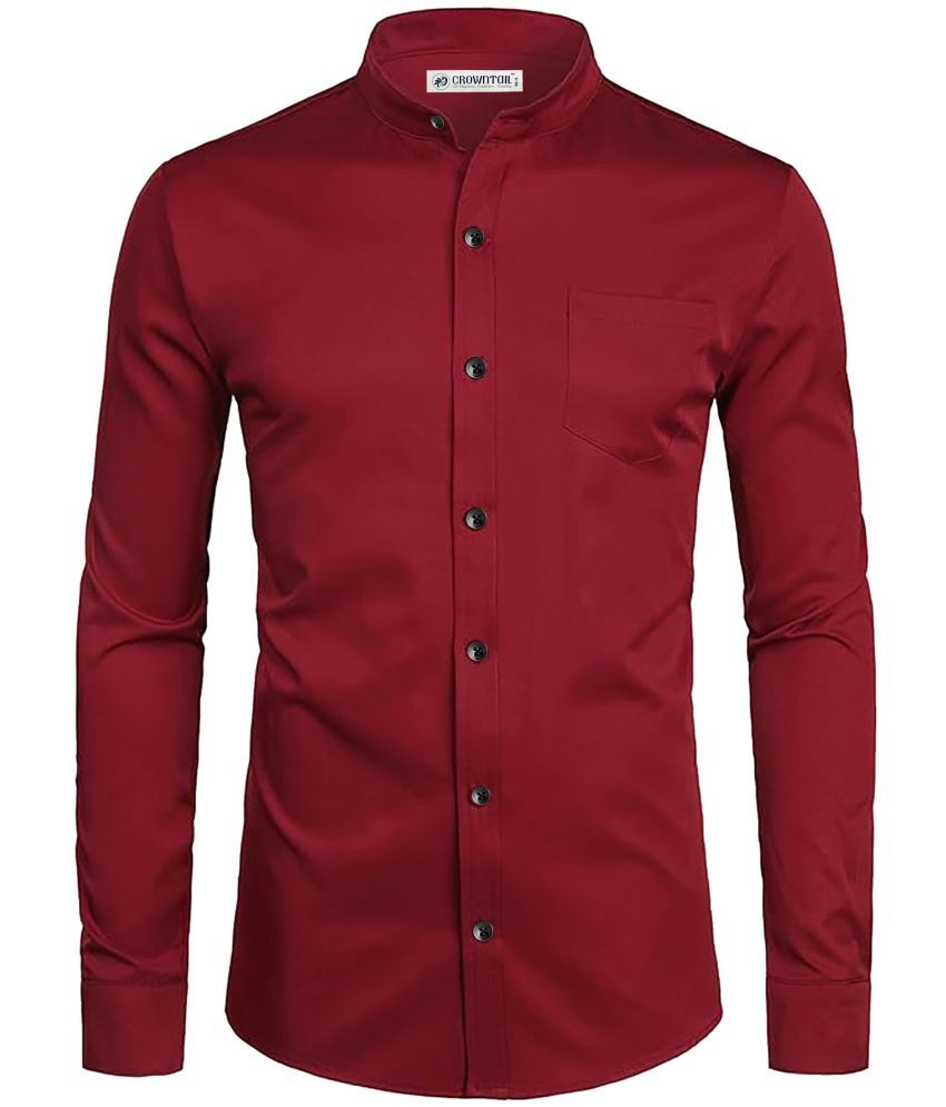     			CROWNTAIL Cotton Blend Slim Fit Solids Full Sleeves Men's Casual Shirt - Maroon ( Pack of 1 )