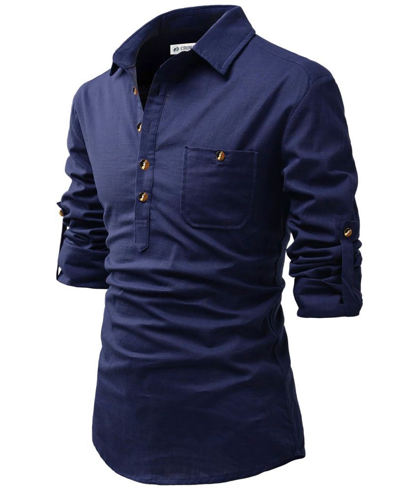     			CROWNTAIL Navy Blue Cotton Men's Regular Kurta ( Pack of 1 )