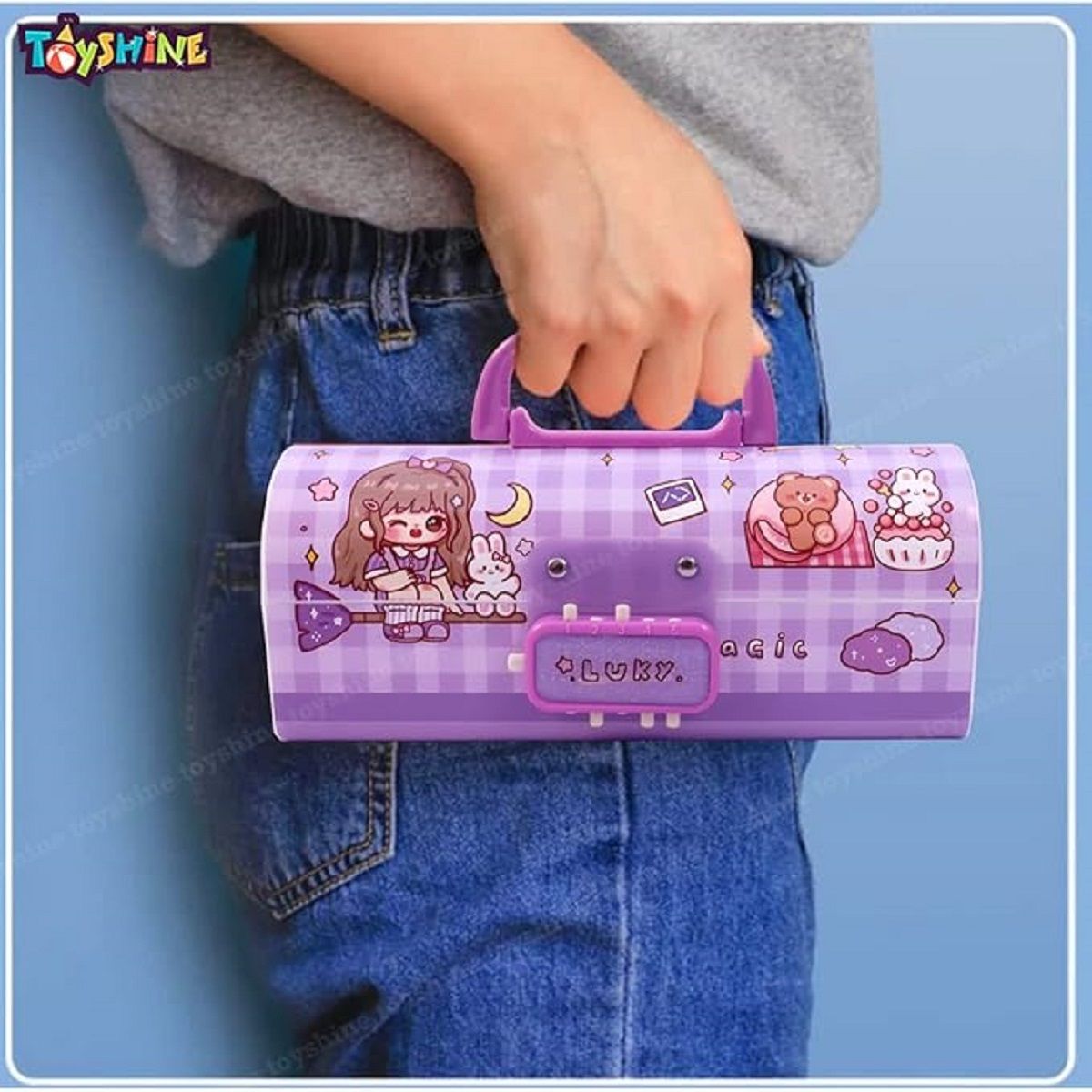     			DENFE  Pencil Box – Suitcase Style Password Lock Pencil Case, Multi-Layer Pen & Pencil Box for Kids, Boys, Girls, Stationary