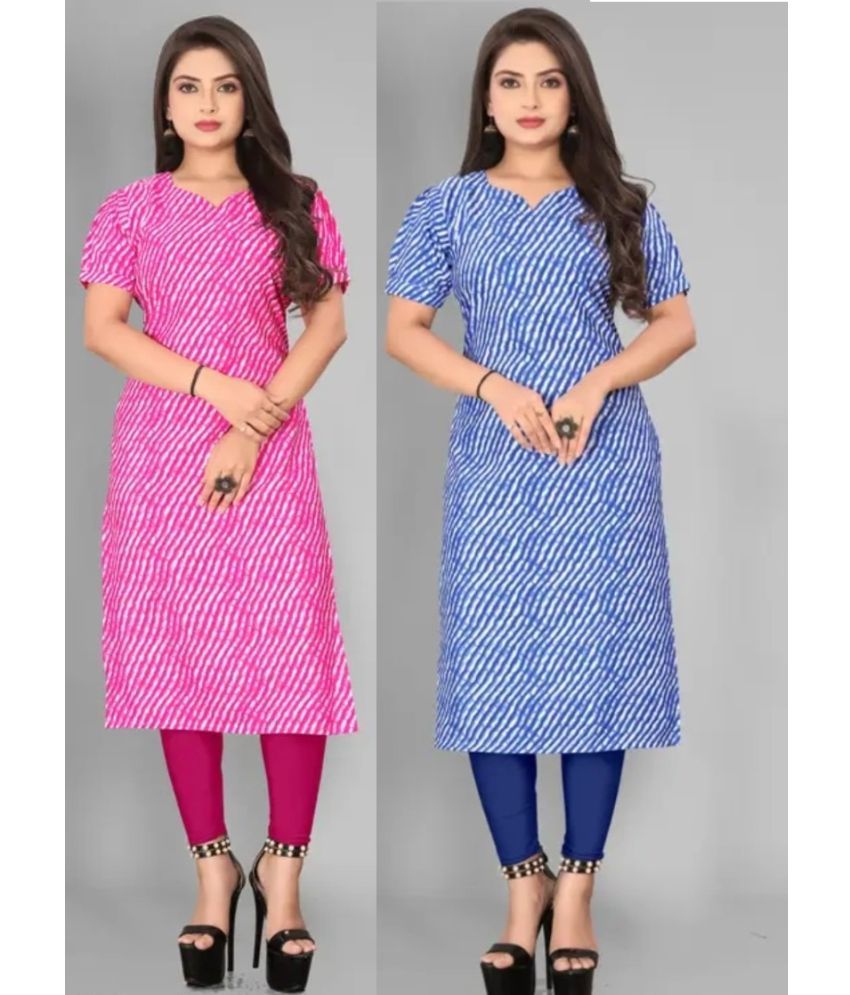     			DESIGNER DREAM Pack of 2 Crepe Printed Straight Women's Kurti - ( Blue,Pink )