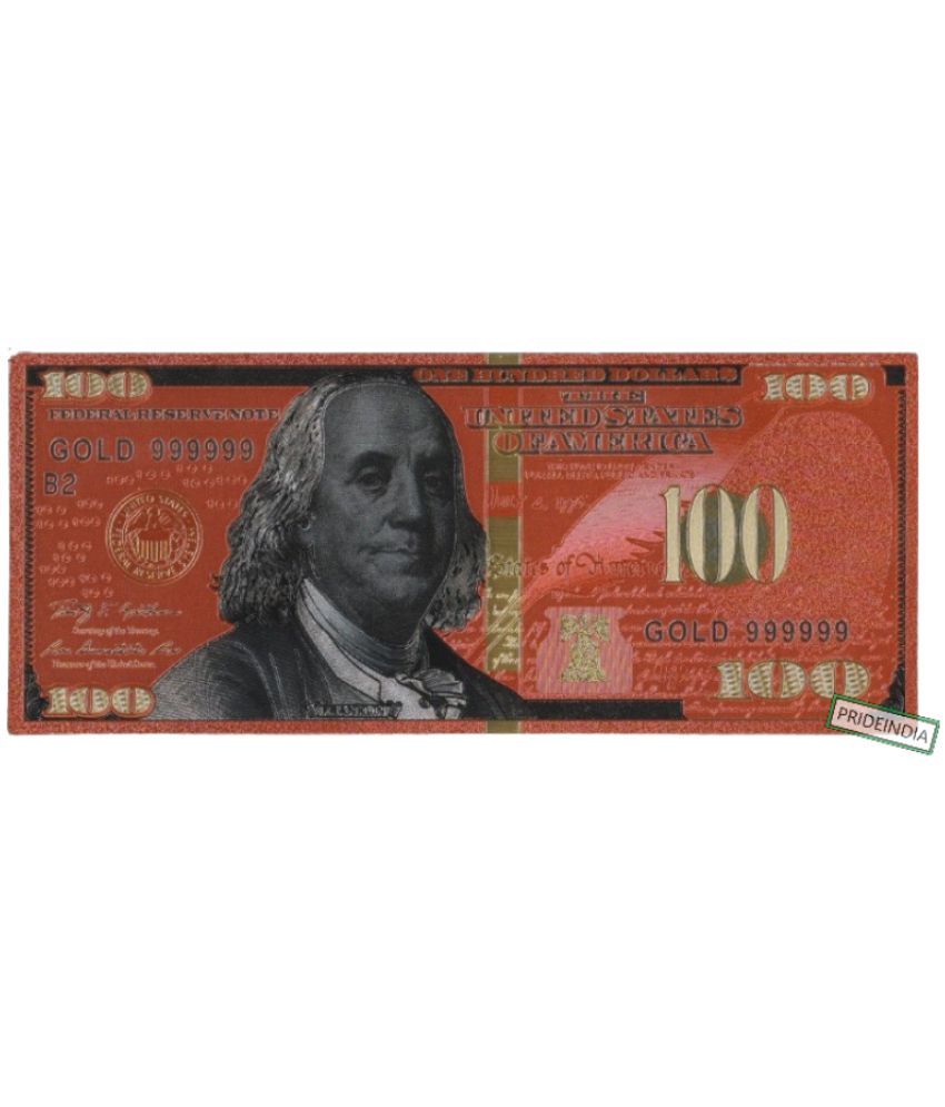     			Goldplated 100 Dollars USA Rare, Old Red Note For Collection